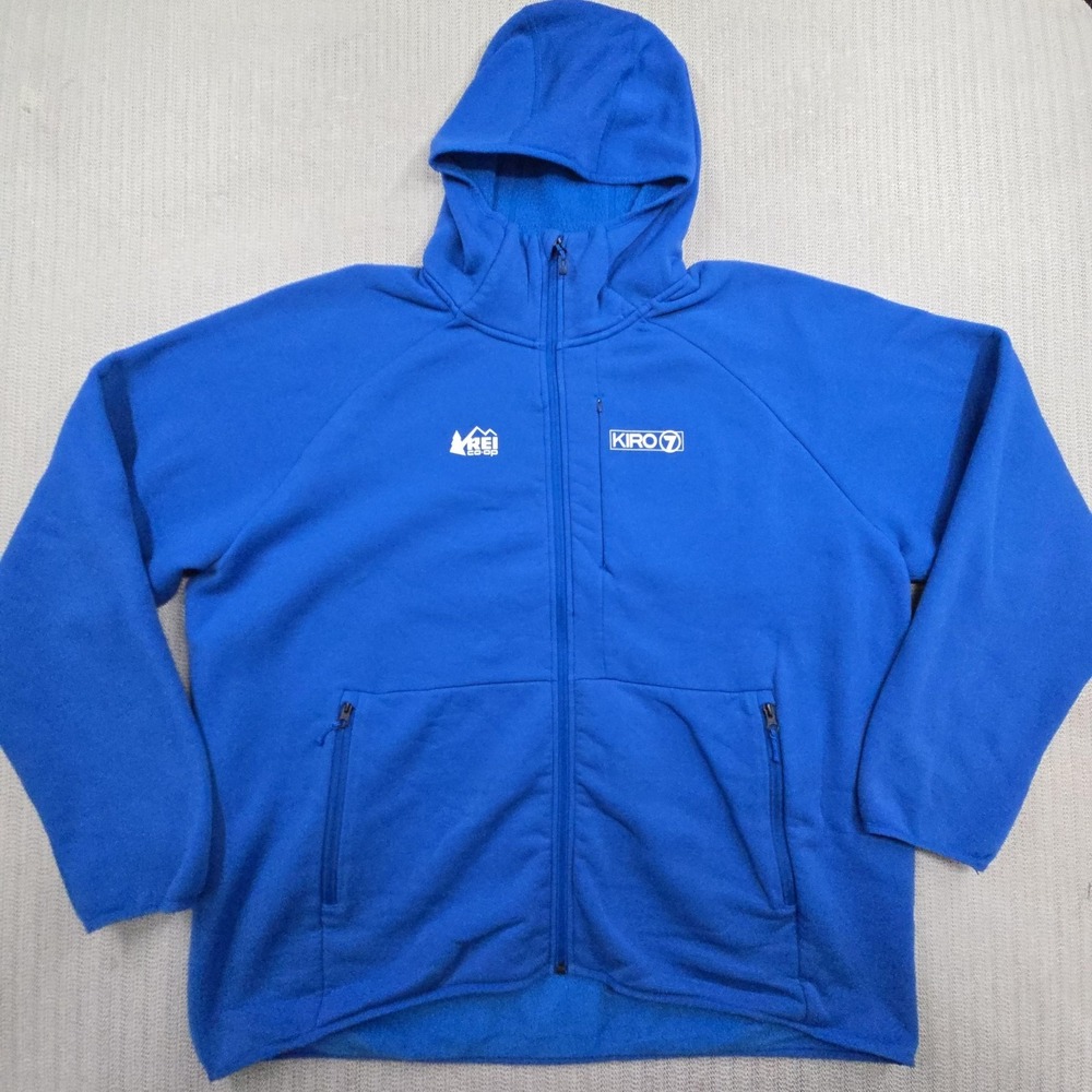 REI Co-op Jacket Mens 3XL Blue Hooded Polartec Fleece Full Zip KIRO 7 Logo